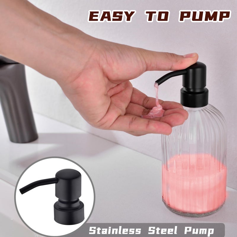 Leetcp 16Oz Bathroom Glass Soap Dispenser with Black Rust Proof Pump,Premium Kitchen Soap Dispenser with Vertical Stripe, Lotion Dish Dispenser for Modern Home Decor, Countertop, Hotel - Image 3